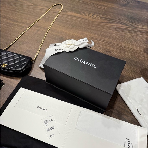 Chanel Clutch with Chain Black and Gold Like New - Picture 10 of 12